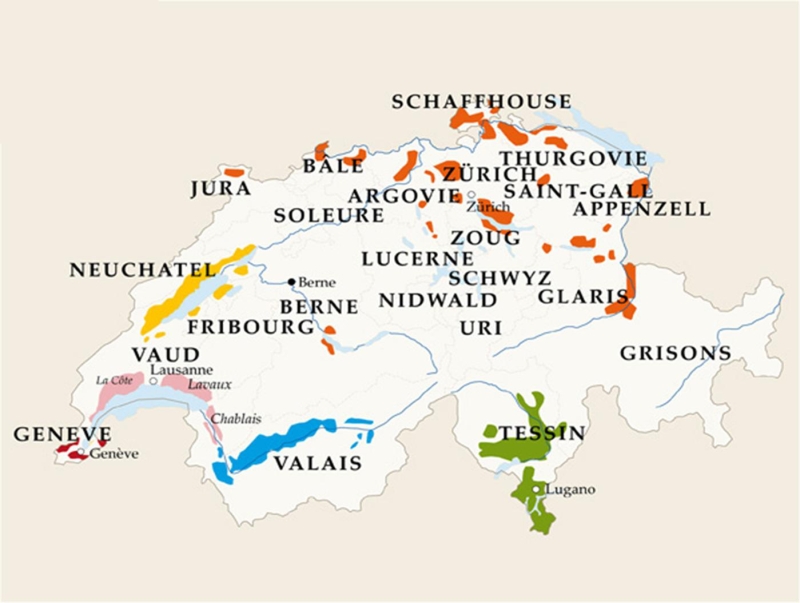 Carte des Vignobles de Suisse