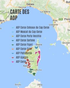 Carte des AOP de la Corse